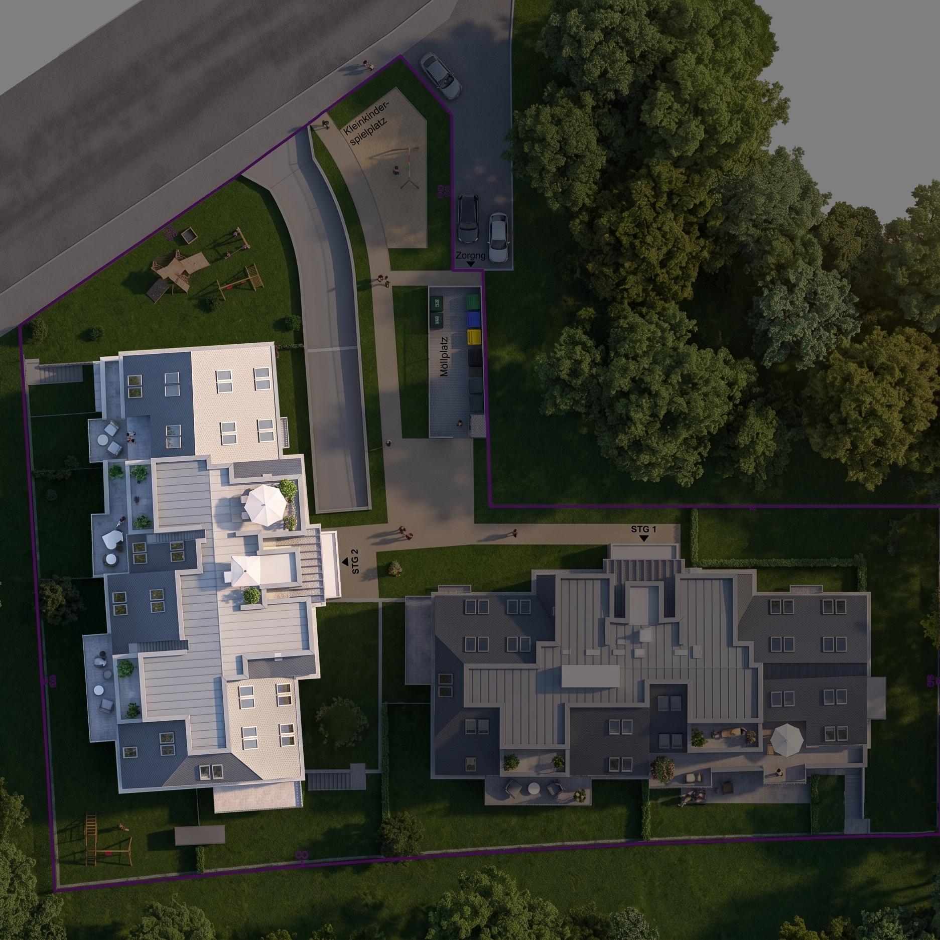 Stiege 2 · 2.DG · TOP 14 · 3 Zimmer · Wohnung · 102,93 m² · Dachterrasse · 34,59 m²