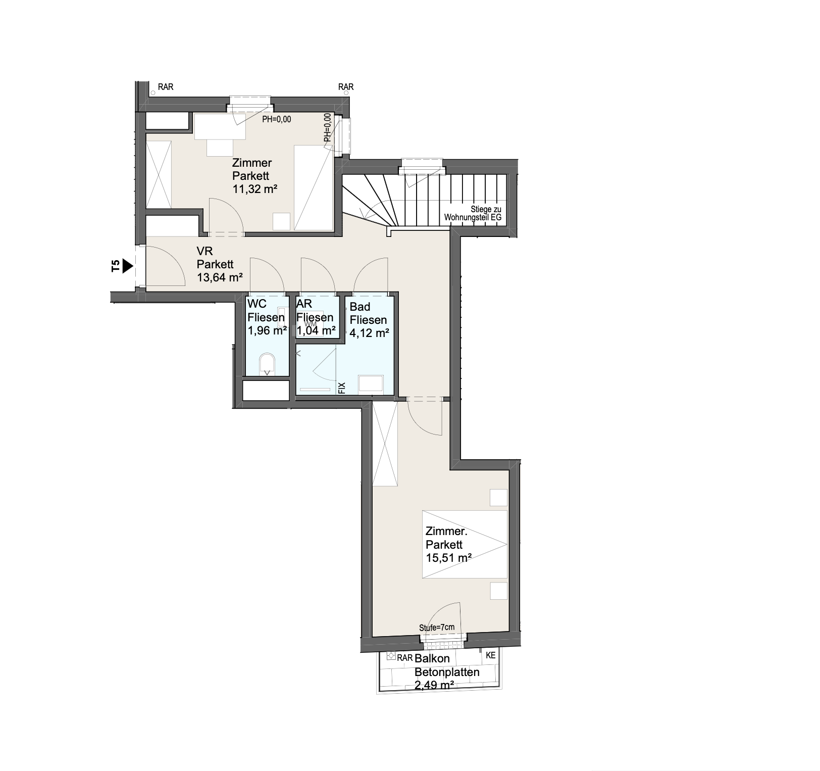 Stiege 1 · 1.OG/EG · TOP 5 · 3 Rooms · Apartment · 75.71 m² · Private Garden · 158.40 m²