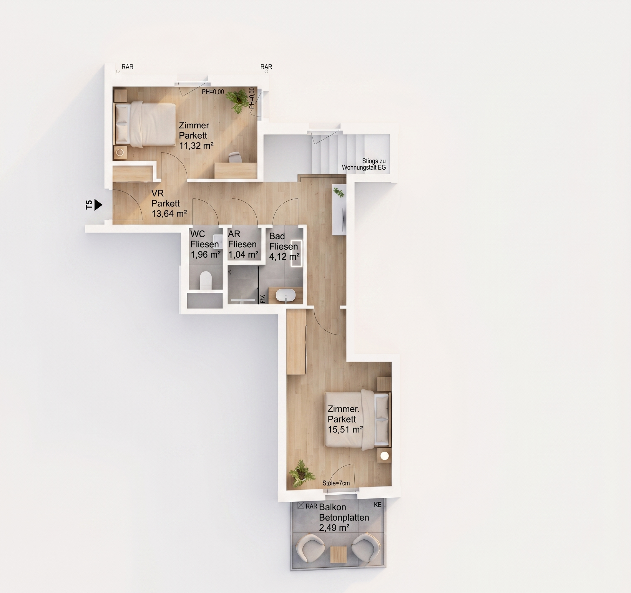 Stiege 1 · 1.OG/EG · TOP 5 · 3 Rooms · Apartment · 75.71 m² · Private Garden · 158.40 m²