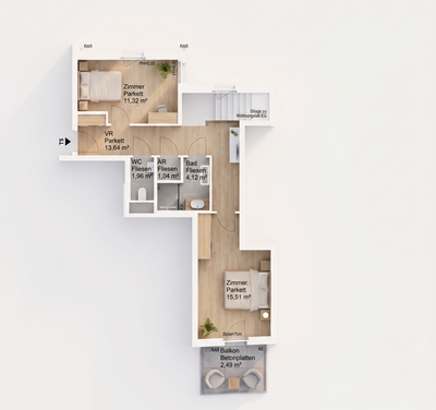 Stiege 1 · 1.OG/EG · TOP 5 · 3 Rooms · Apartment · 75.71 m² · Private Garden · 158.40 m²