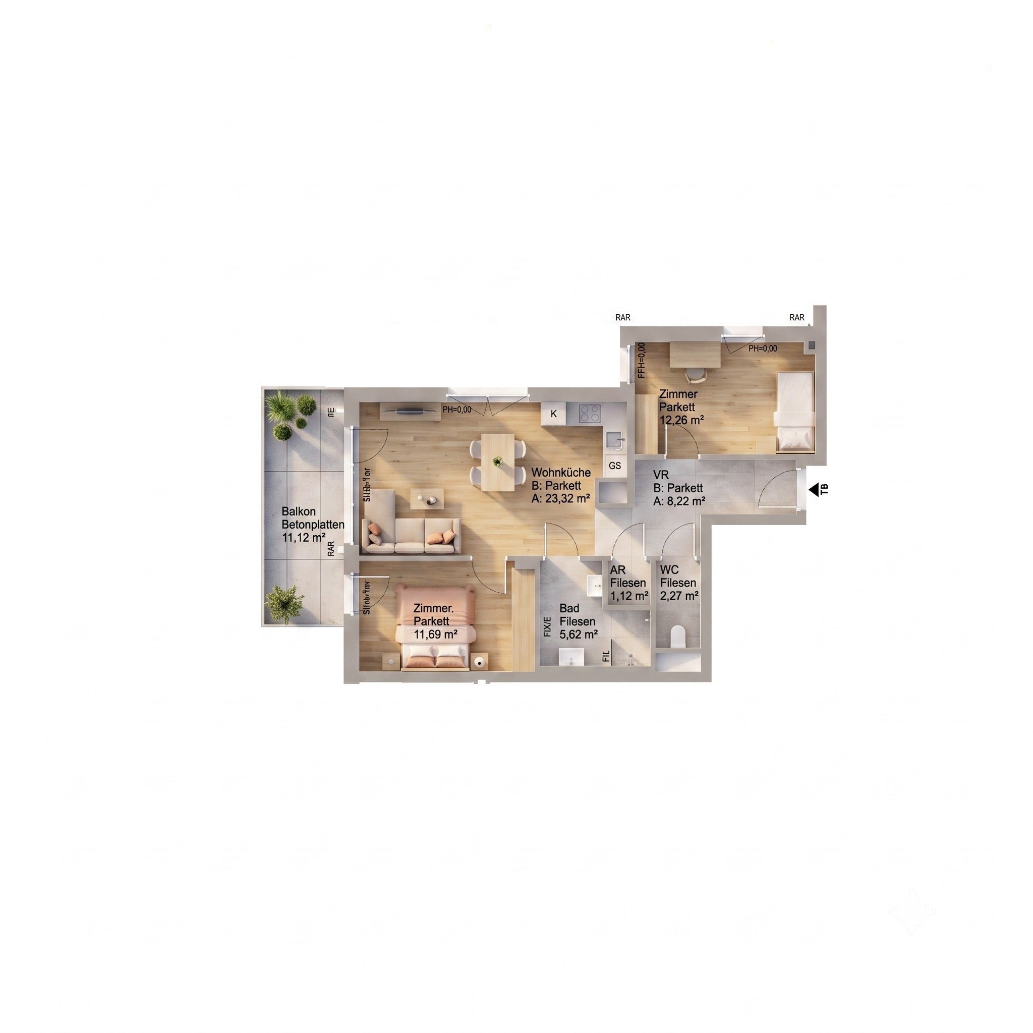 Stiege 1 · 1.OG · TOP 8 · 3 Rooms · Apartment · 64.60 m²