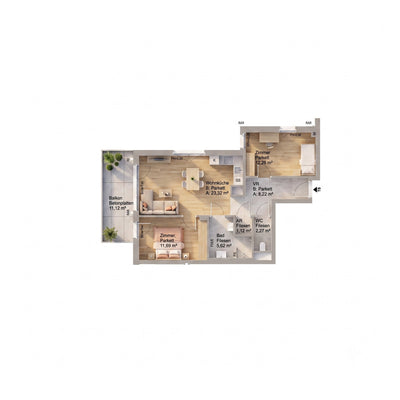Stiege 1 · 1.OG · TOP 8 · 3 Rooms · Apartment · 64.60 m²